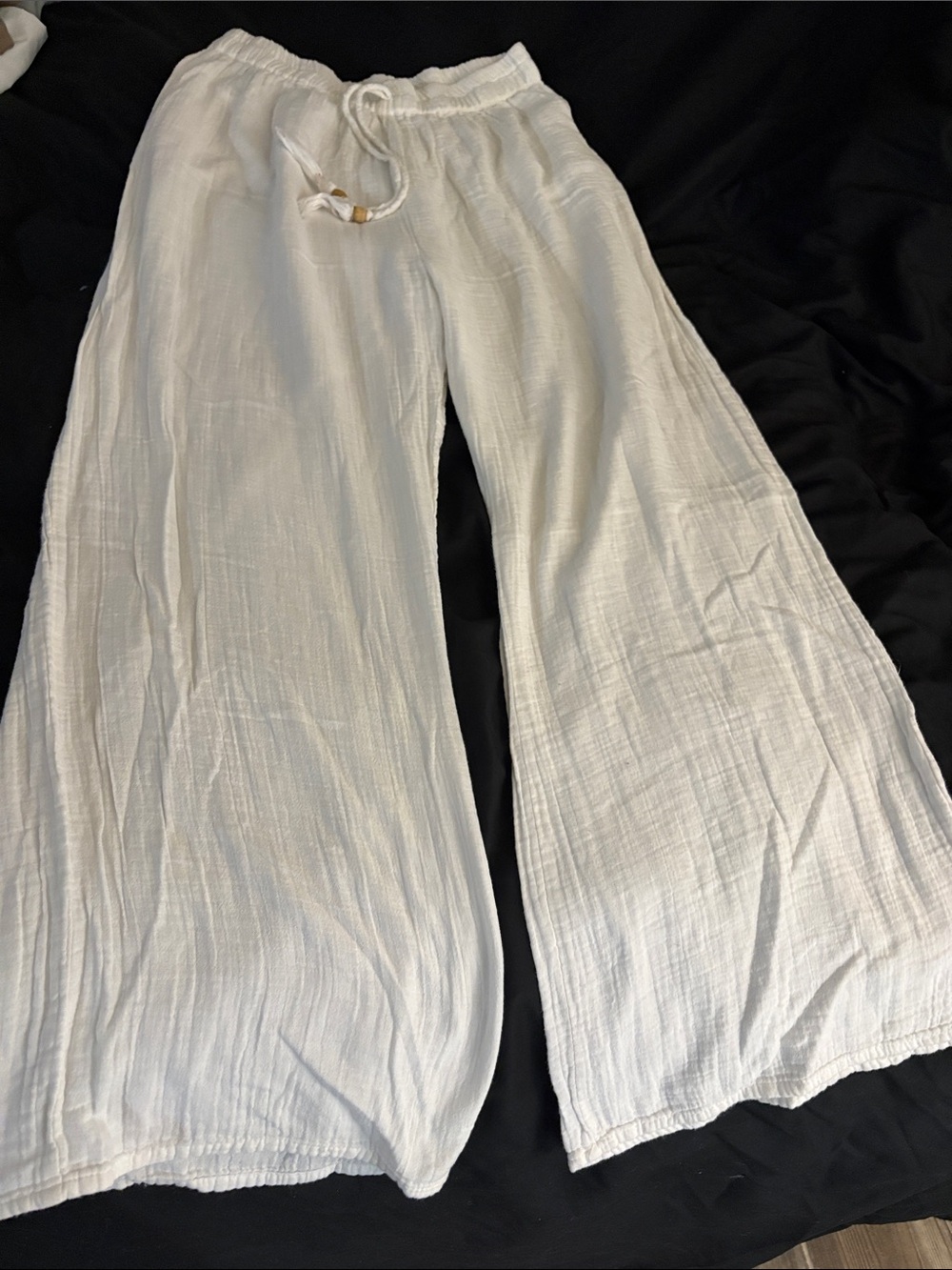 Lightweight White Wide-Leg Drawstring Pants